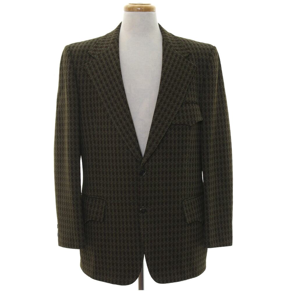 Vintage 70s Monarch Brown Houndstooth Polyester Western Sport Coat 42
